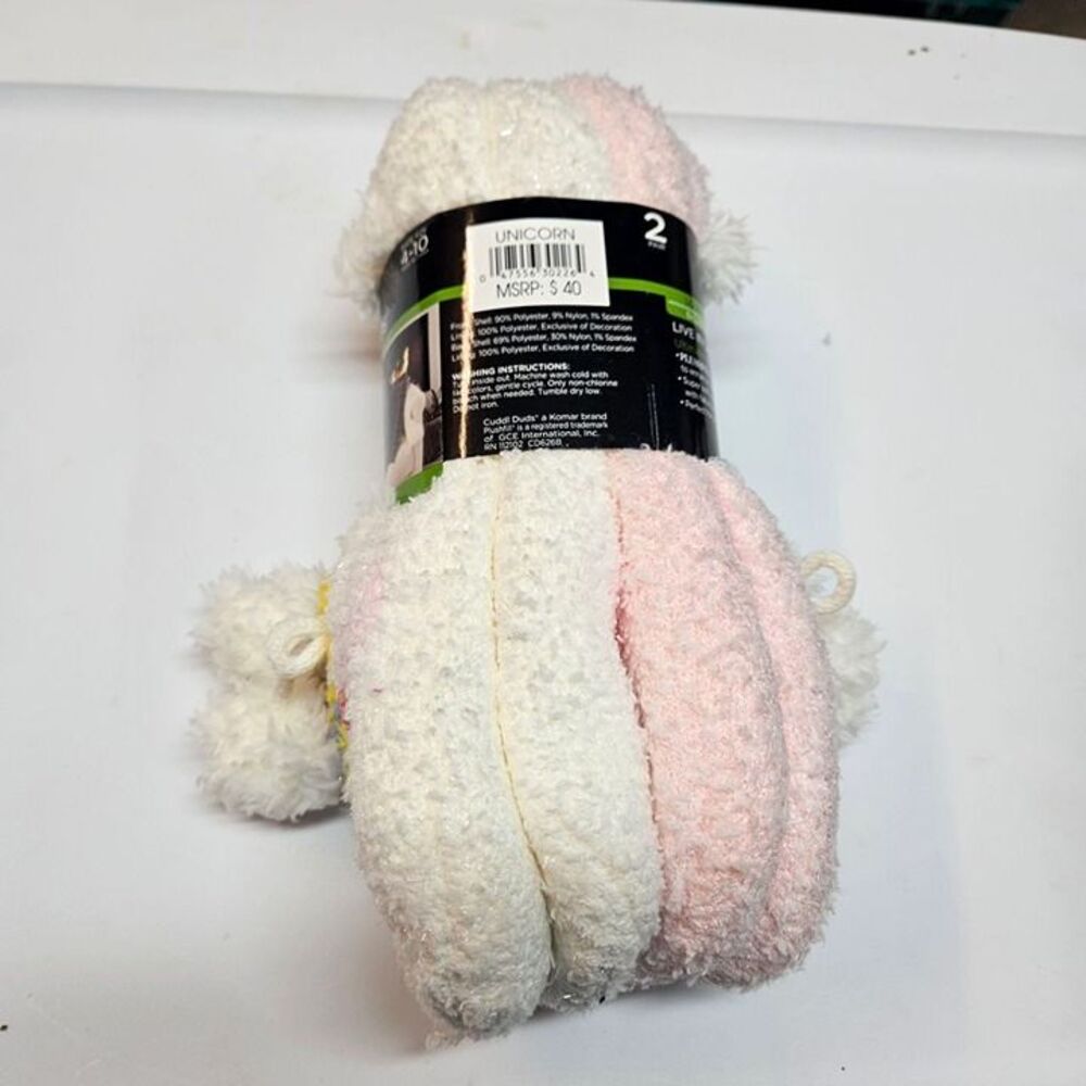 CUDDL DUDS Women's (Size 4-10) Lounge Slipper Socks w/ Pom Poms 2PK Pink Unicorn